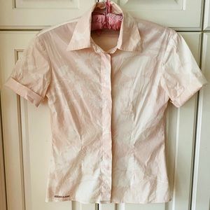Versace Classic pink floral blouse short sleeve button up embroidered logo IT 40
